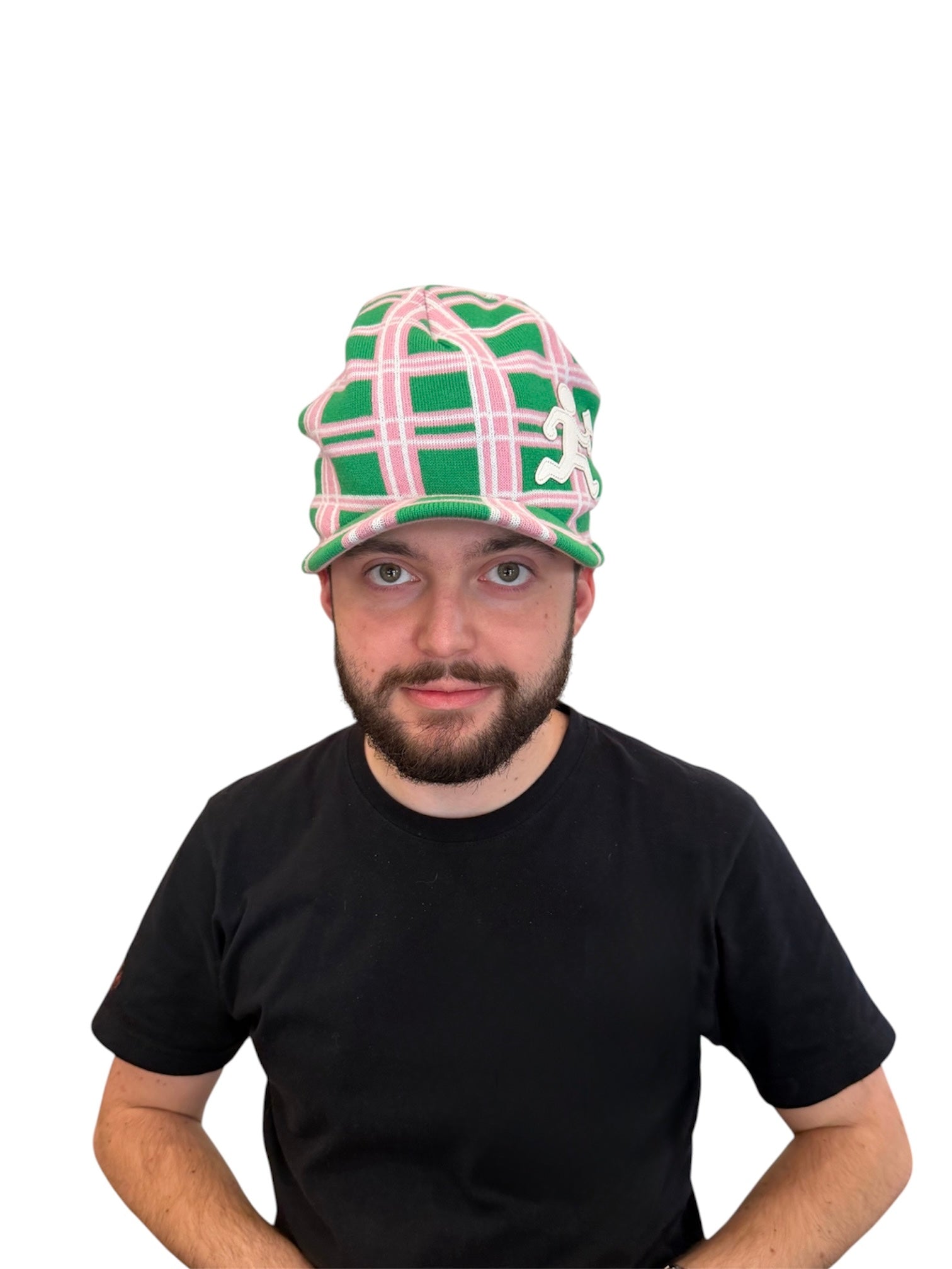 Green + Pink Blue Running Man Brim Beanie