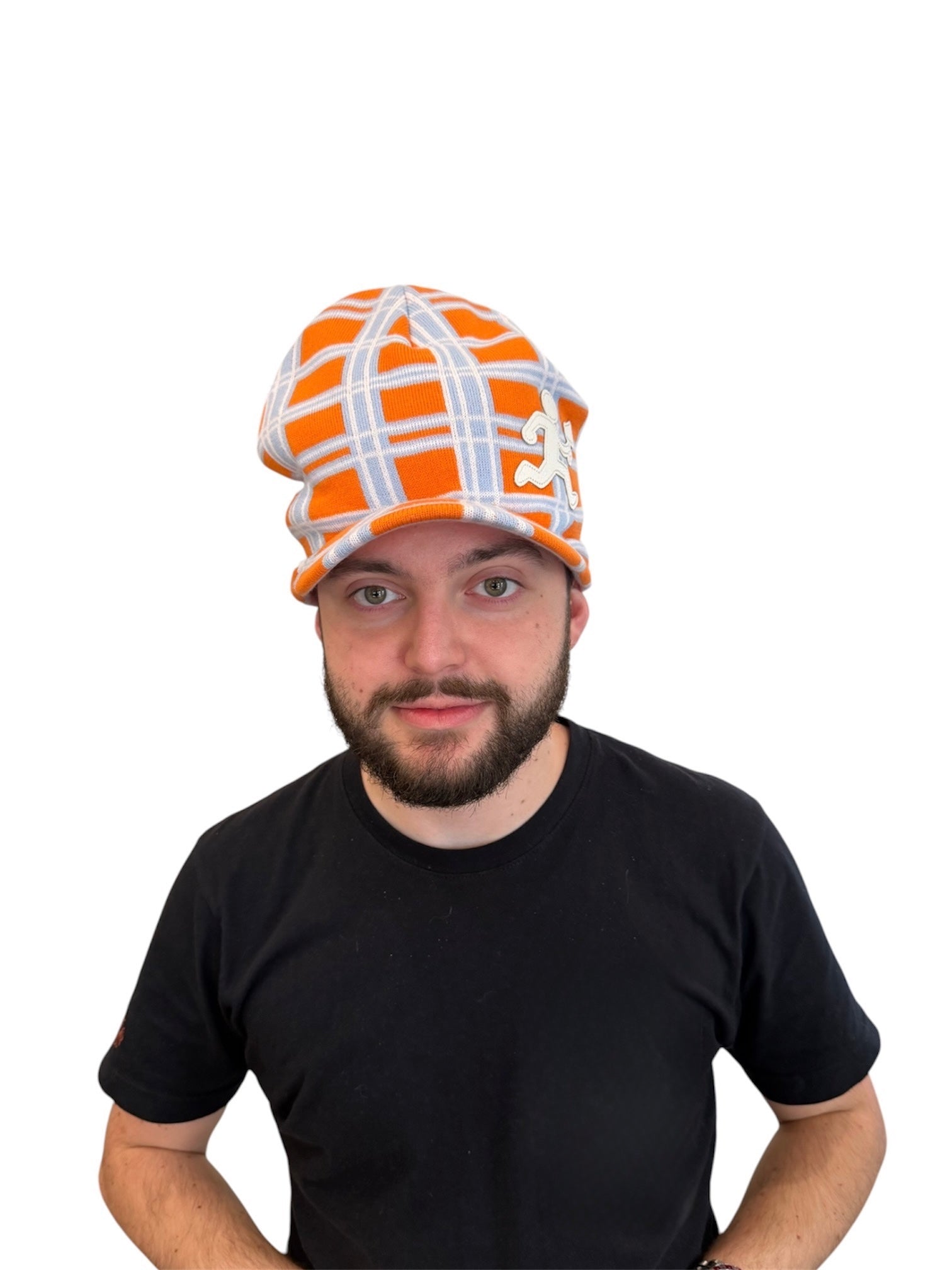 Orange + Baby Blue Running Man Brim Beanie
